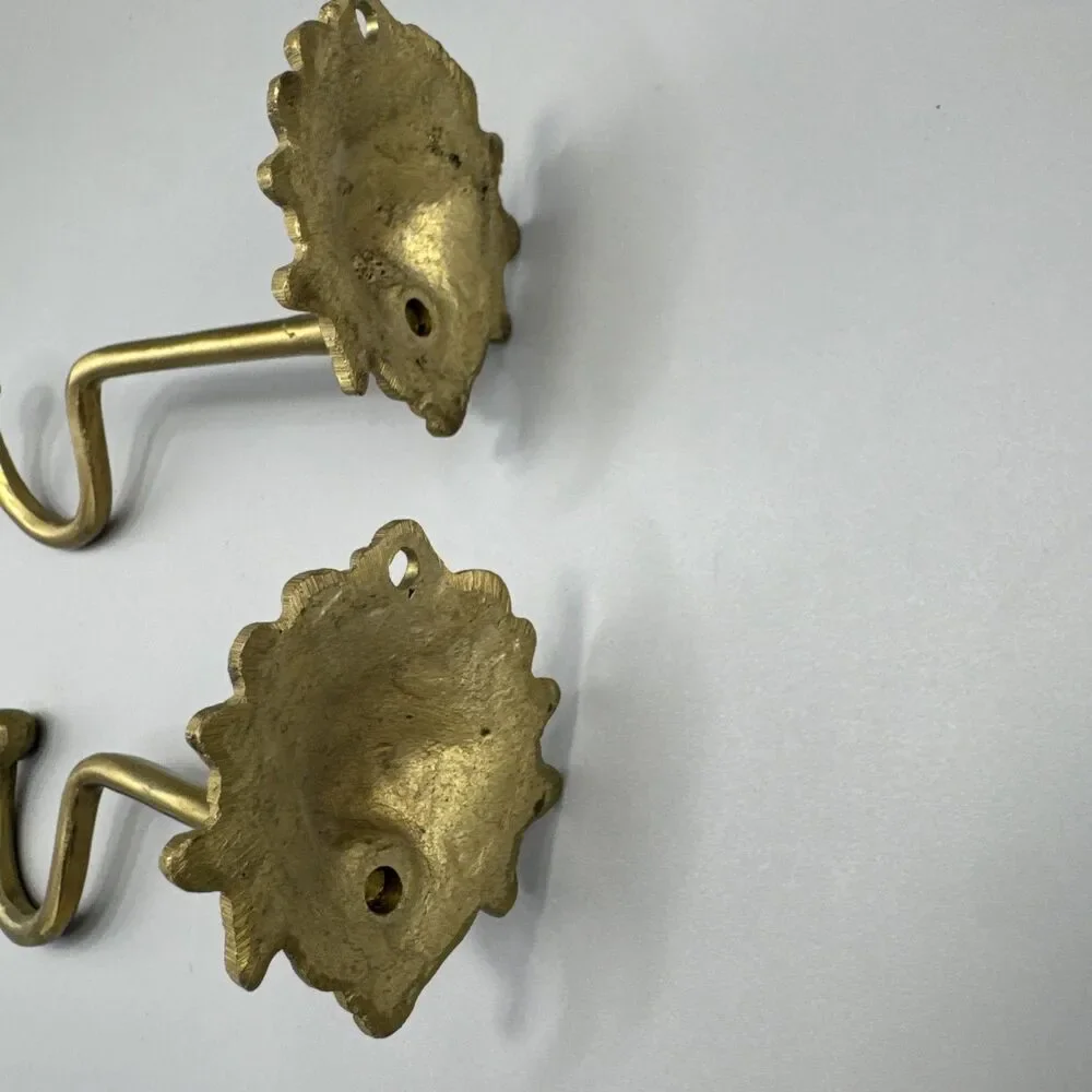 Vintage Brass Lion Head Curtain Holdbacks Tiebacks Wall Hooks Pair Mid Century